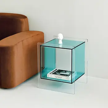 Modern Rectangle Special Acrylic Side Table Square Bule Clear Acrylic Coffee Side Table Set
