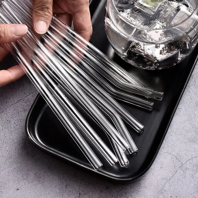 High Borosilicate Clear Glass Straws 0.8*20cm Reusable & Eco-Friendly Bent Shape Drinking Straws