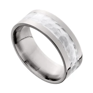 Manufacturer Simple Design Finger Rings Jewelry Inlay Channel Hammered Polished Custom Silver Wedding Ring Men