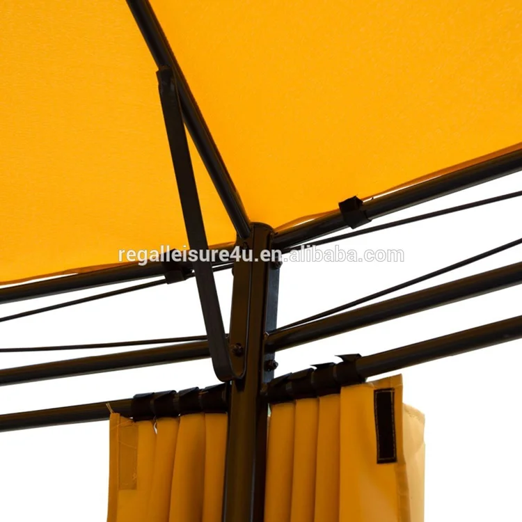 Round Outdoor Patio Canopy Party Gazebo with Curtains Yellow