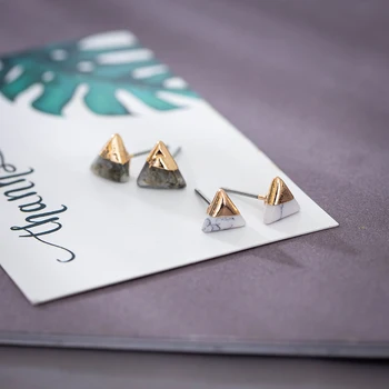 geometry Triangle Original Design natural stone white and labradorite gold plated Stud Earrings For Girls and Women's