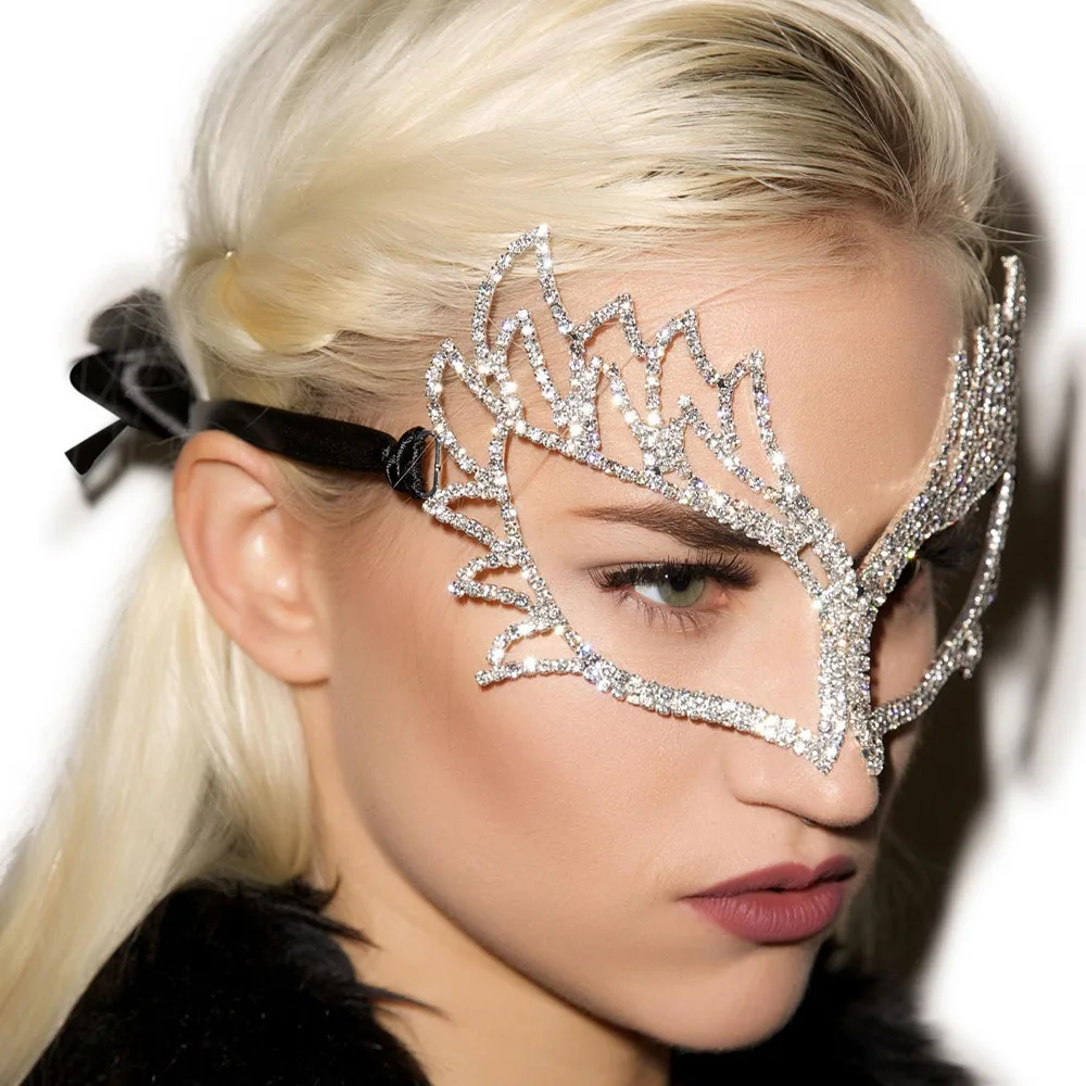 Masquerade Mask - White - Rhinestone And Feathers - Tassels - ApolloBox