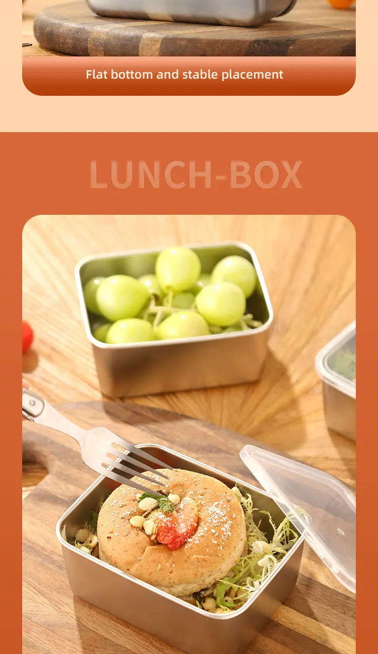 Factory Direct Stainless Steel Lunch Box Sealed Crisper Rectangular