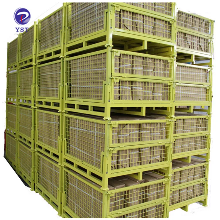 Powder Coating Stacking Warehouse Knock Down 2 Gate Wire Mesh Steel Bin