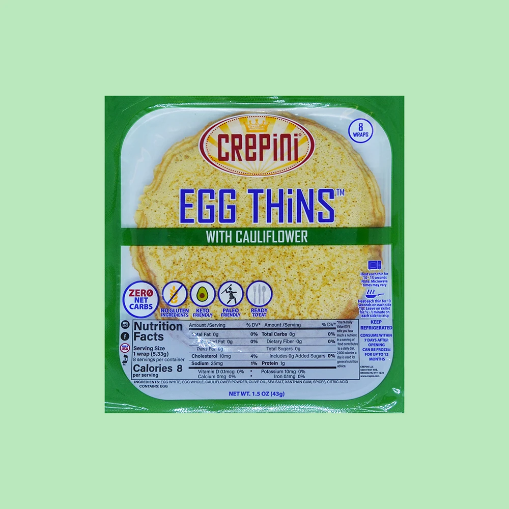 Crepini Egg Thins with Cauliflower egg no allergens zero net carb gluten free low calorie keto friendly paleo friendly