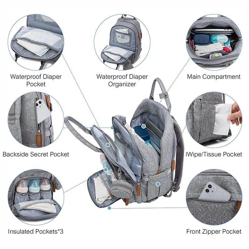 Wholesale Custom Large Capacity Mummy Nappy Bag For Mommy Nappy Bag