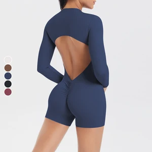 Ladies' Sports Fitness Running Yoga One-Piece Suit Beautiful Back Hollowed-Out Peach-Buttocks Half-Zipper Sports Bodysuit
