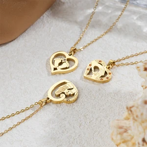 Sweet Gift for Mother & Kids Stainless Steel Zircon Foot Charm Heart Pendant Necklace Waterproof Gold Plated Link Chain Jewelry