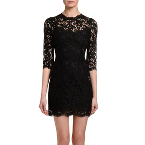 Casual Women's Elegant Solid Mini Design  Half Sleeve Heavy Floral Lace Decoration Modest Style for Day Natural Waist Mini Dress