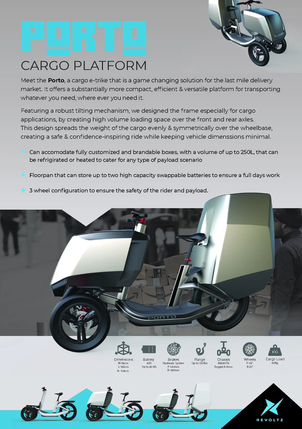 PORTO Revolutionary Cargo Electric Scooter 1000W - Smart, Safe, and ...
