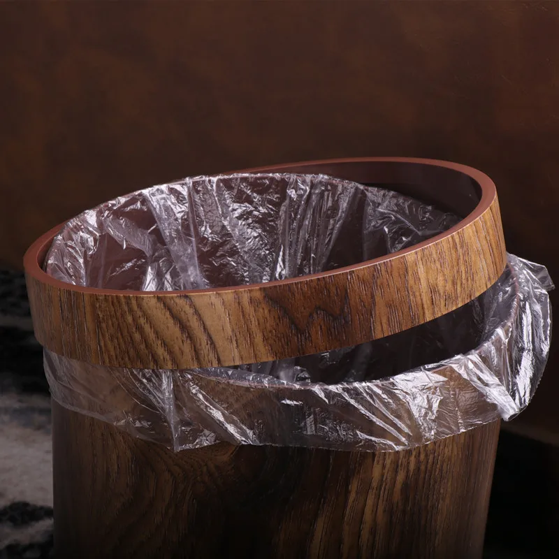 Wood Grain Trash Can Wastebasket Garbage Container Bin For Bathroom