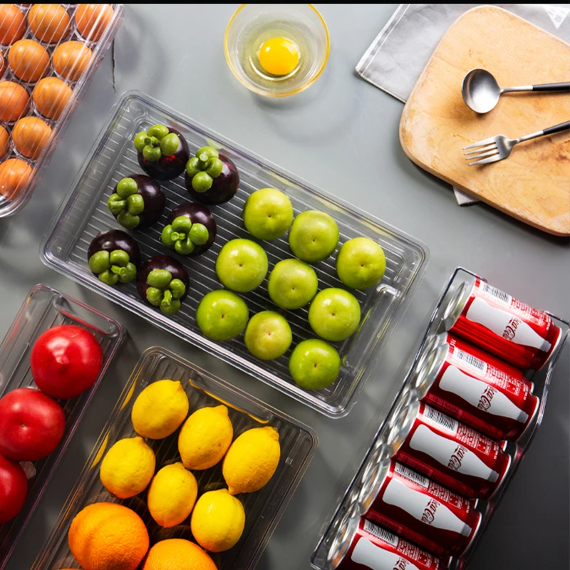 Refrigerator Storage Box Transparent Fruit and Vegetable Beverage Egg Storage Box Kitchen PET Storage Box Plastic Fridge Drawer