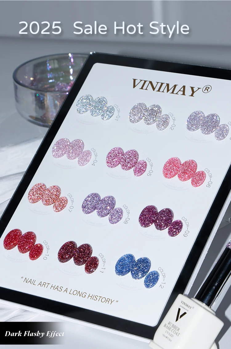 product vinimay high quality sparkle glitter rubber base gel bulk 9 colors set private label reflective rubber base gel for nail art-8
