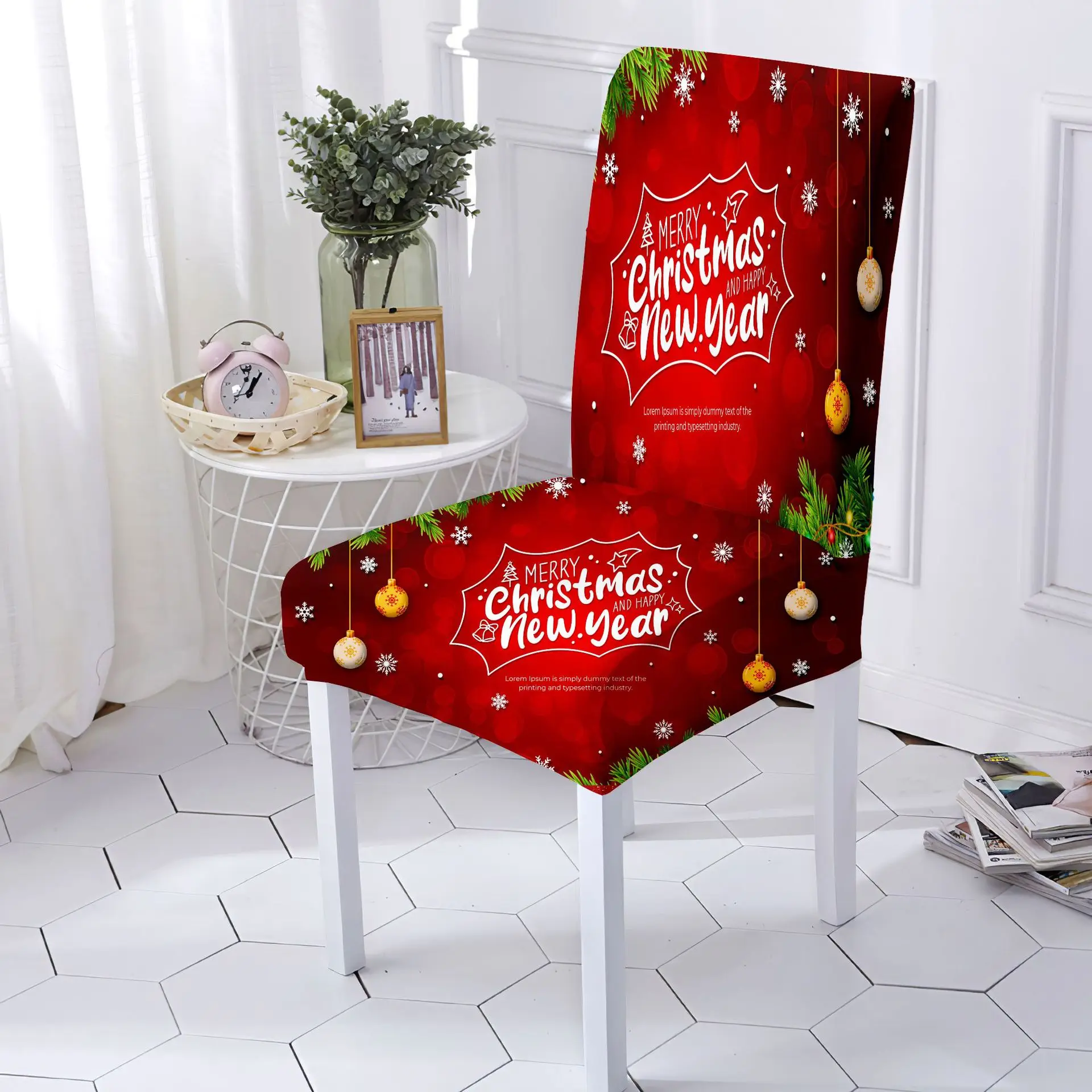 New 2024 Christmas Chair Covers Stretch Xmas Print Design Dining Room