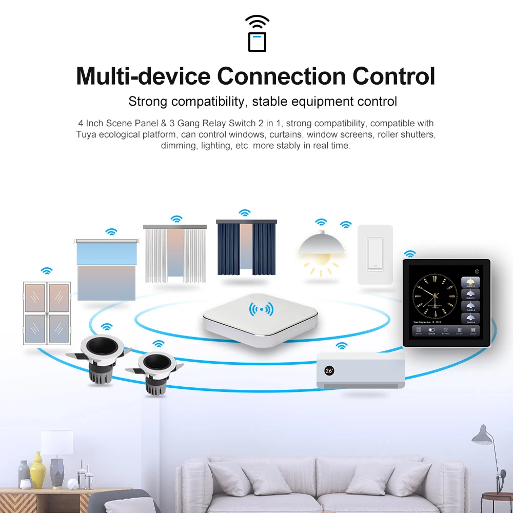 2026 New Arriving 4 Inch 1 2 3 Gang Full Screen Tuya Smart Home Zigbee Wall Switch Wifi Switch Smart Home Scene Panel