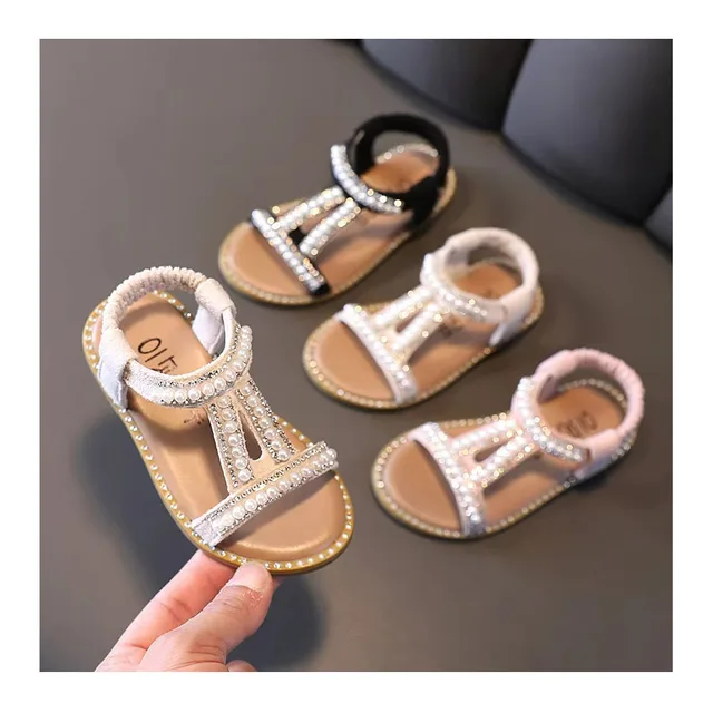 Wholesale new arrival Kids Comfortable Dress Shoes Flat Fashion Beads Beach Sandals Toddler Girls Princess Summer Roman Shoes