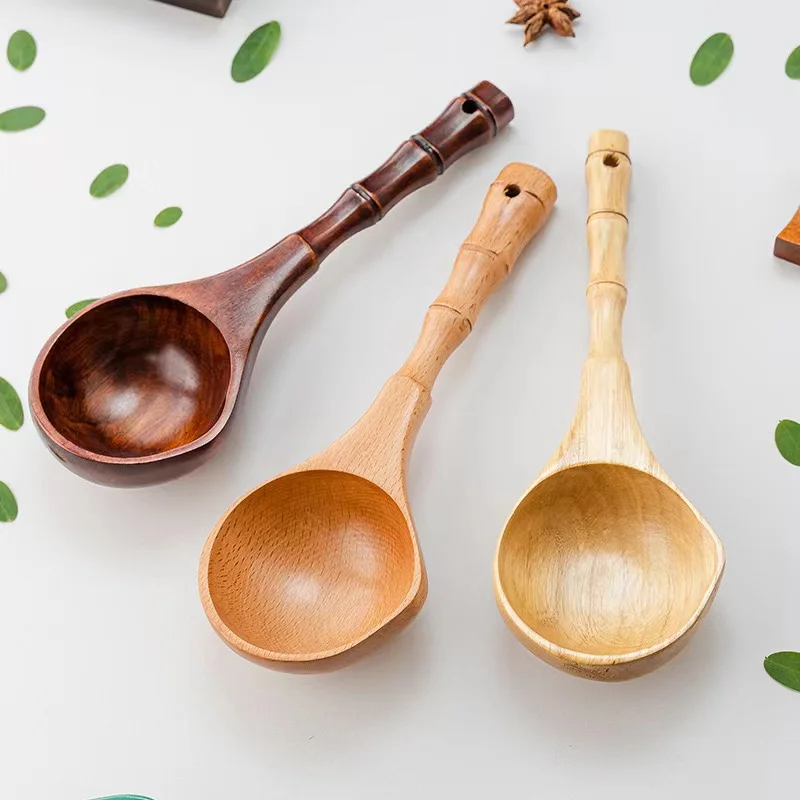 Diy Wooden Spoon,Round Head Wooden Water Spoon,Bamboo Design Wooden