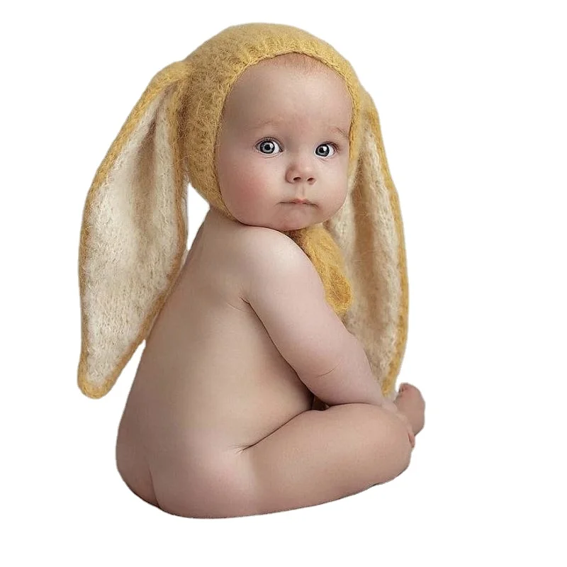 Новый стиль, милый детский костюм для фотосъемки новорожденных, мохеровые большие уши, шапка с кроликом