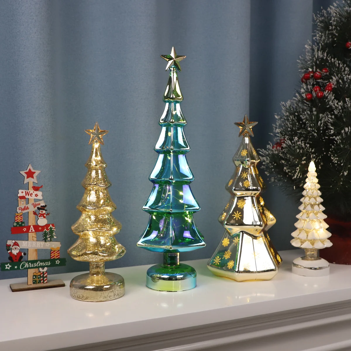 Holiday Light Up Glass Xmas Tree Centerpiece For Window Home Decor