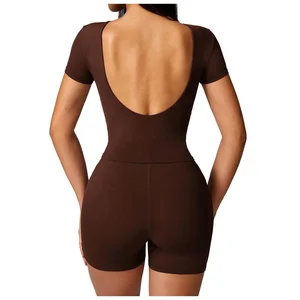 Ribbed Seamless Yoga Set for Women Short Sleeve Crop Top With Matching Shorts Comfortable Fit