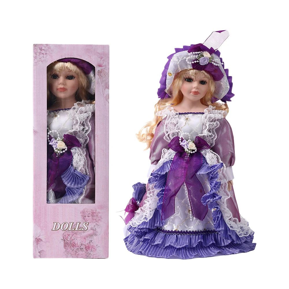 porcelain doll ロシア人形 Wholesale Soft Vinyl Russian Doll with Purple Dress Porcelain Doll