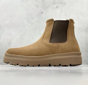 Men's Original 100% Leather Black Platform Rubber Suede British Luxury Chelsea Uggs Safety Work Boots Men Shoes Homme 2026