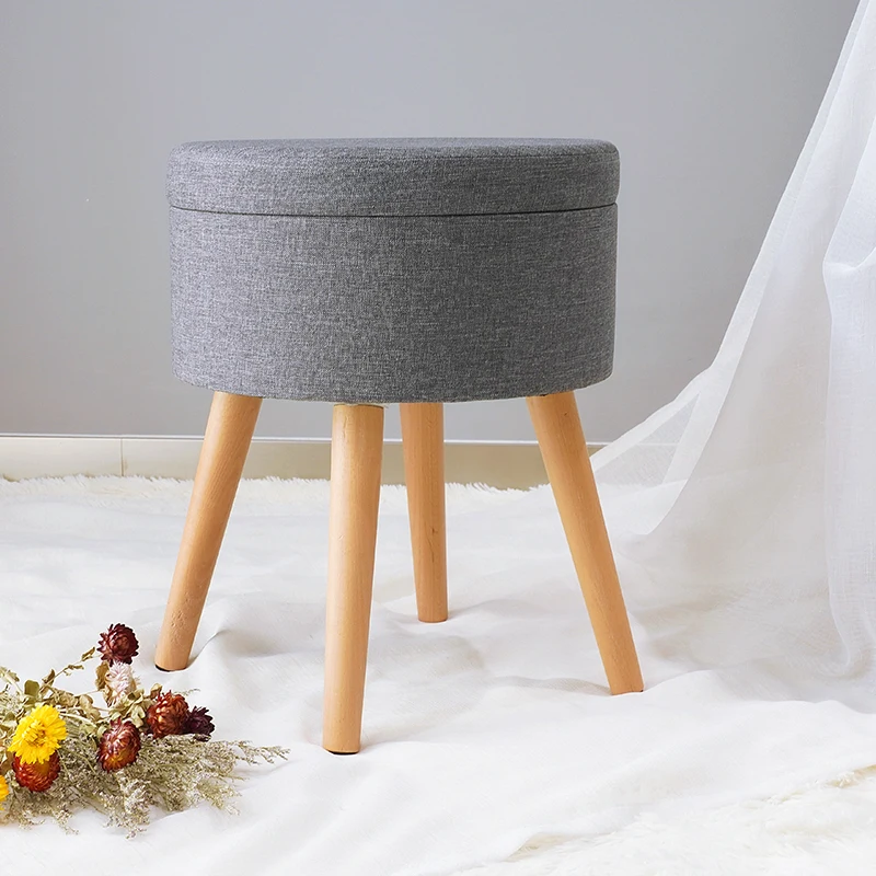Modern Luxury Elegant Nordic Foot Stool Sofa Wood Legs Round Velvet Small Ottoman Stool