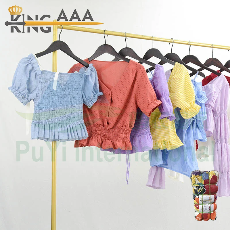 Wholesale Plain Dyed Cotton Blouse Ladies Used Clothing Korea Summer Blouse Women Toys Shirt Used Ssecond Hand Clothes