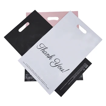 Thank you plastic courier custom logo printed poly mailing bags with handle