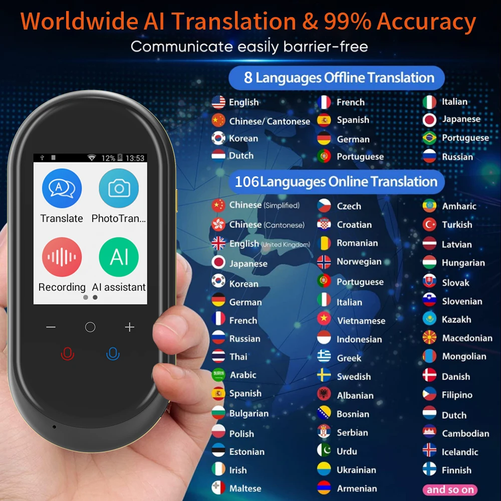 VORMOR T8ハイエンド音声翻訳デバイス多言語翻訳2.4インチWiFiと