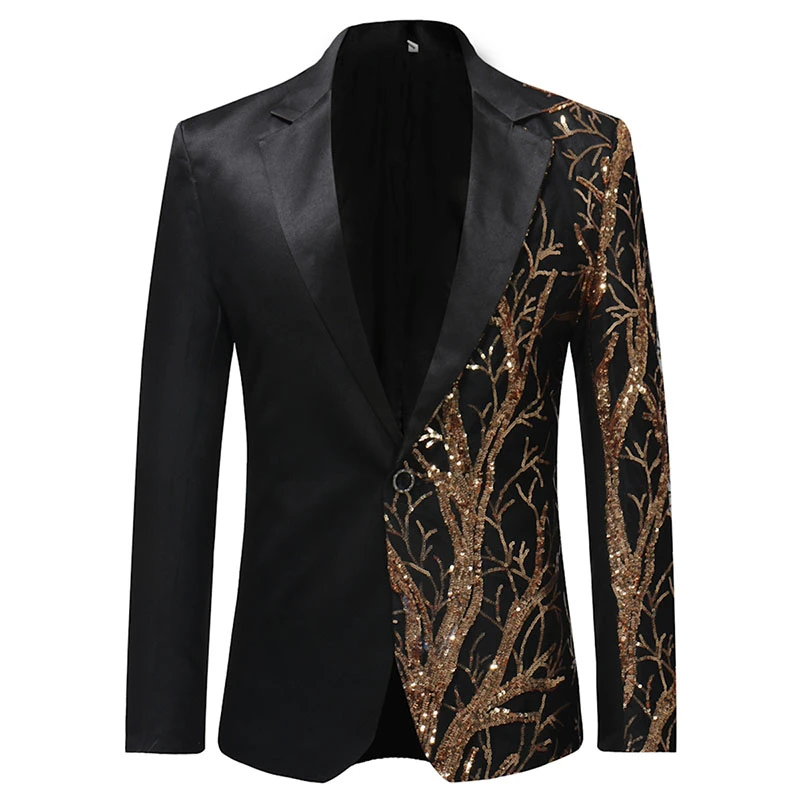 36R-48R US Mens Gold Sequins Slim Fit Black Blazer Hip Hop Stage Singers  Prom Dress Suit Jacket Party blazer for Men Stylish