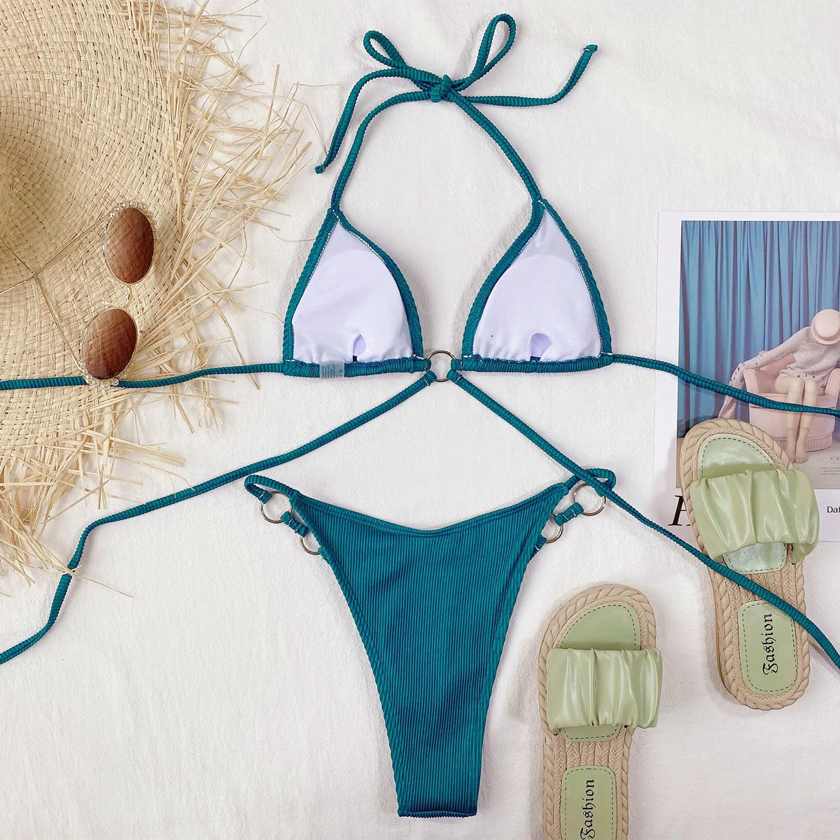 Lingerie Sexy Donna Micro Bikini In PU - Set 2 Pezzi Con Collo E Perizoma, Costume Da Bagno Estremo - Foto 5