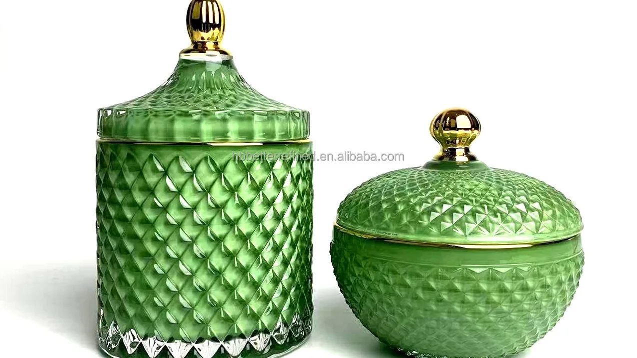 Retail Rts Apple Green Luxury Geo Cut Ribbed Jar Glass Textured Candle
