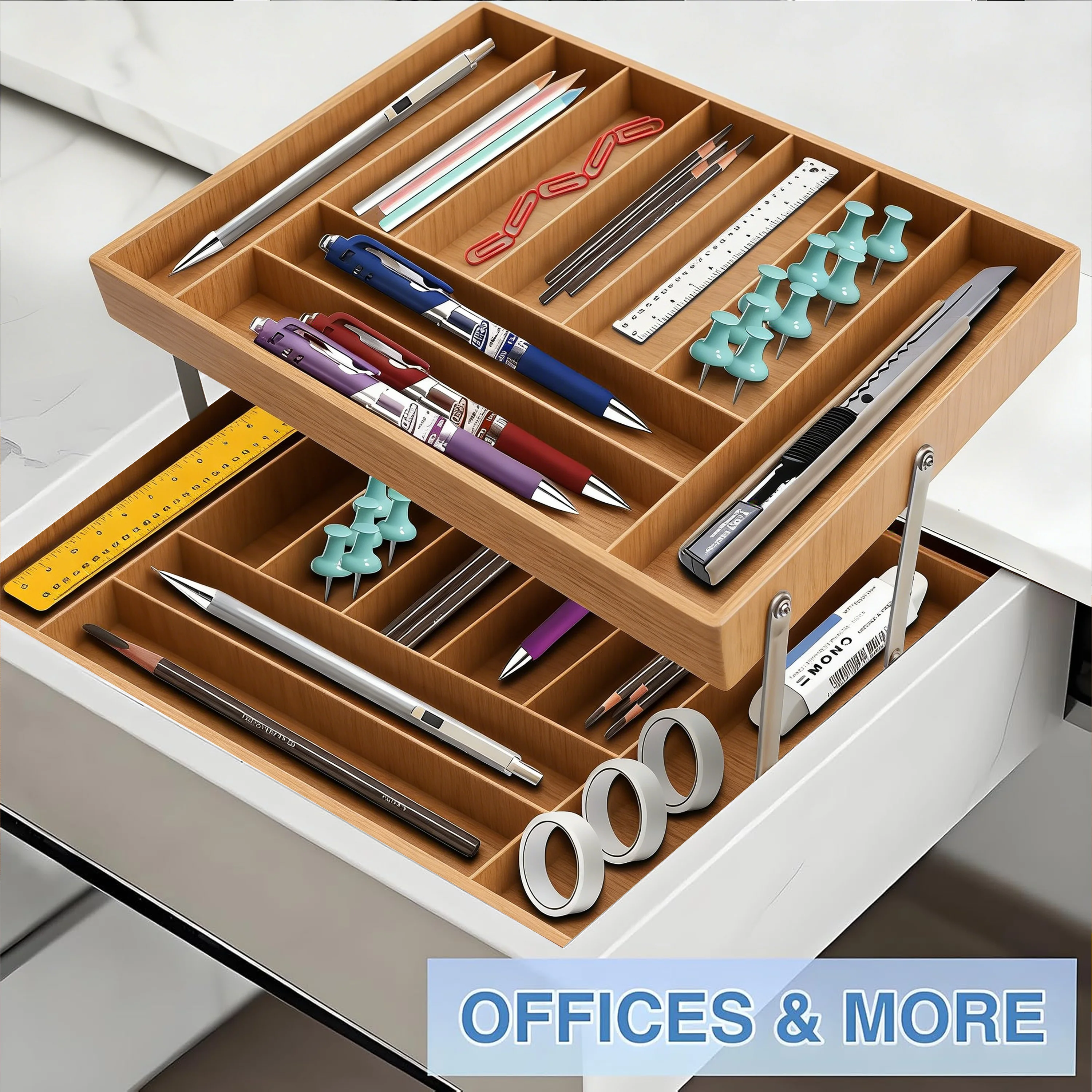 Bamboo Expandable Drawer Organizer Kitchen Drawer Organizers Drawer Storage Box for Makeup Jewelry Tableware