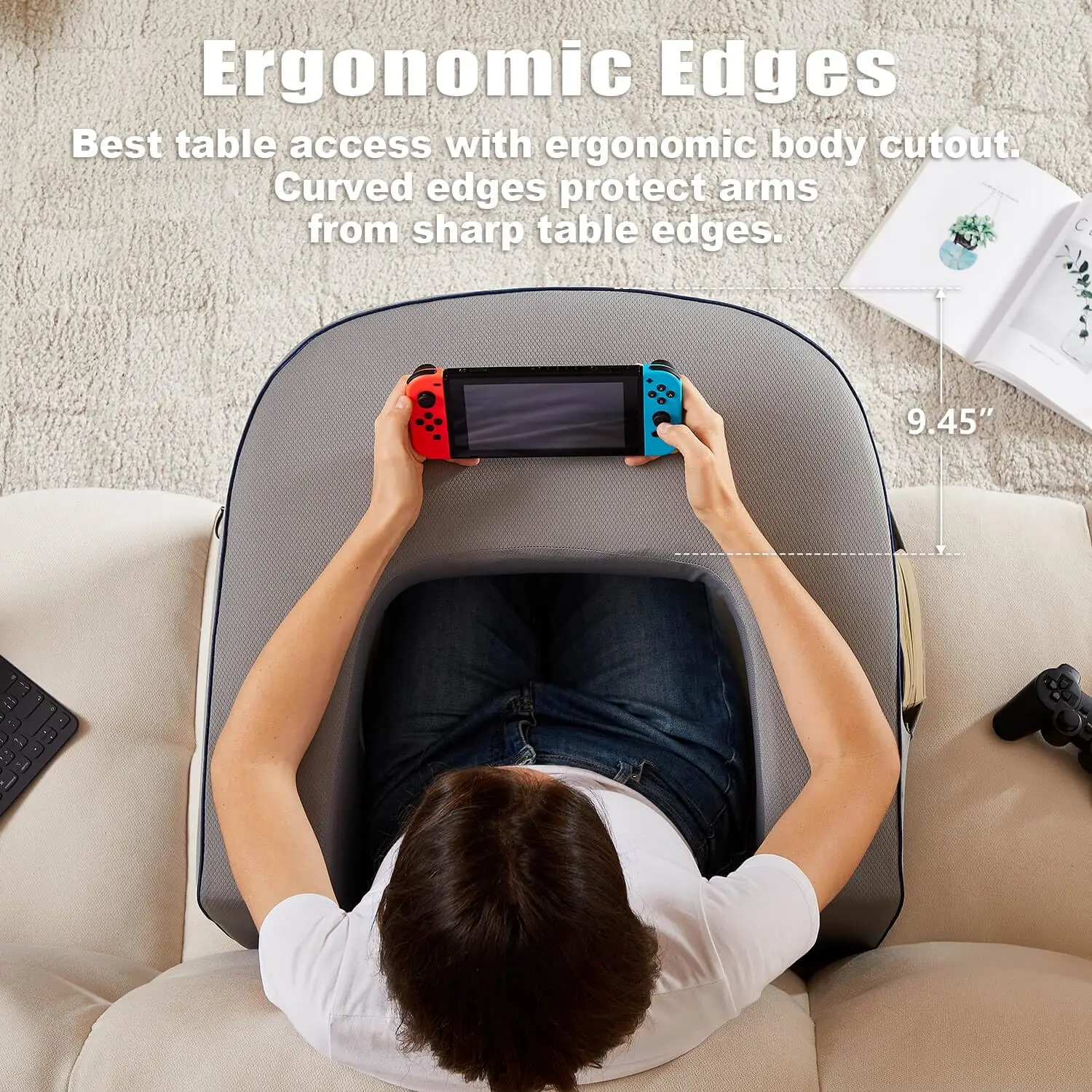 Best Seller Bed Working Arm Rest Pillow Memory Foam Bed Rest Soft Lap Desk Reading Pillow With Pocket