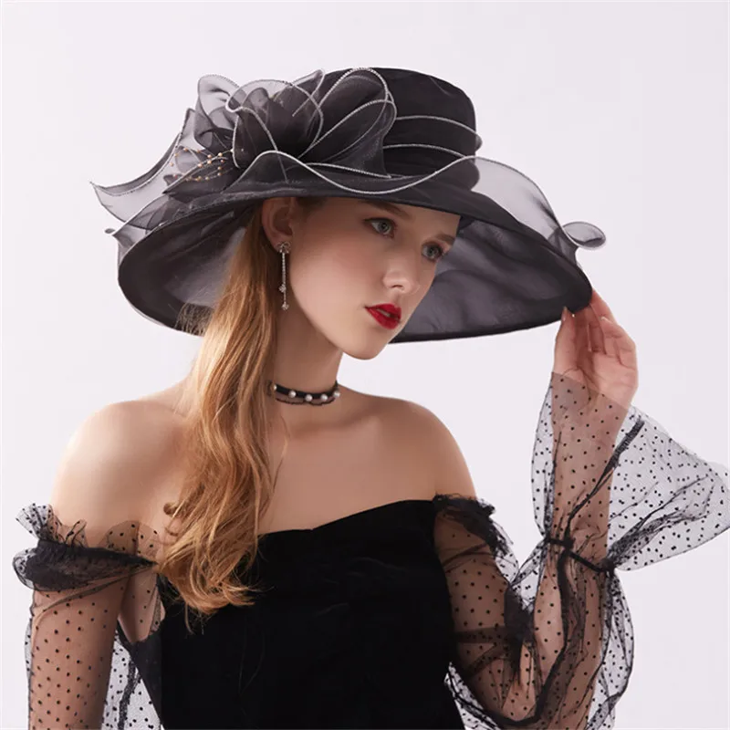 sombrero de ala ancha fiesta de té Z&X Sombreros de organza para mujer con diseño de Iglesia de Kentucky Derby de flores para boda 