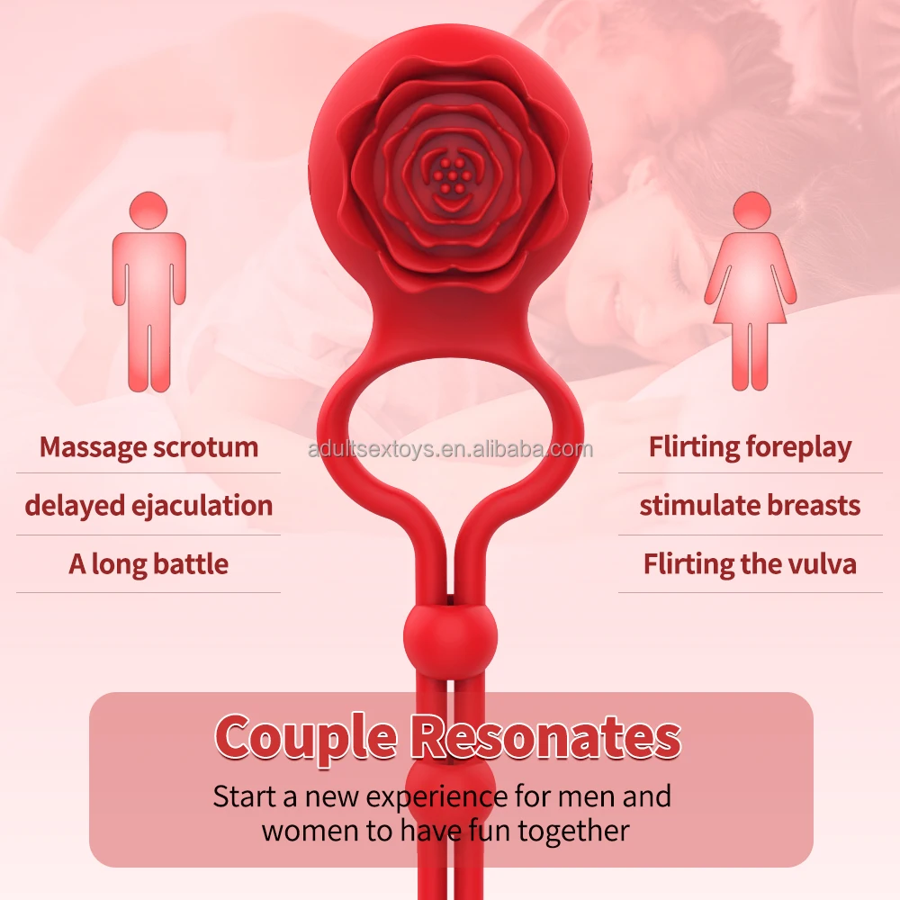 Adjustable Silicone Cock Ring Vibrator with Rose Flower Design Delay Ejaculation Function Adult Toys for Men and Couples Sex