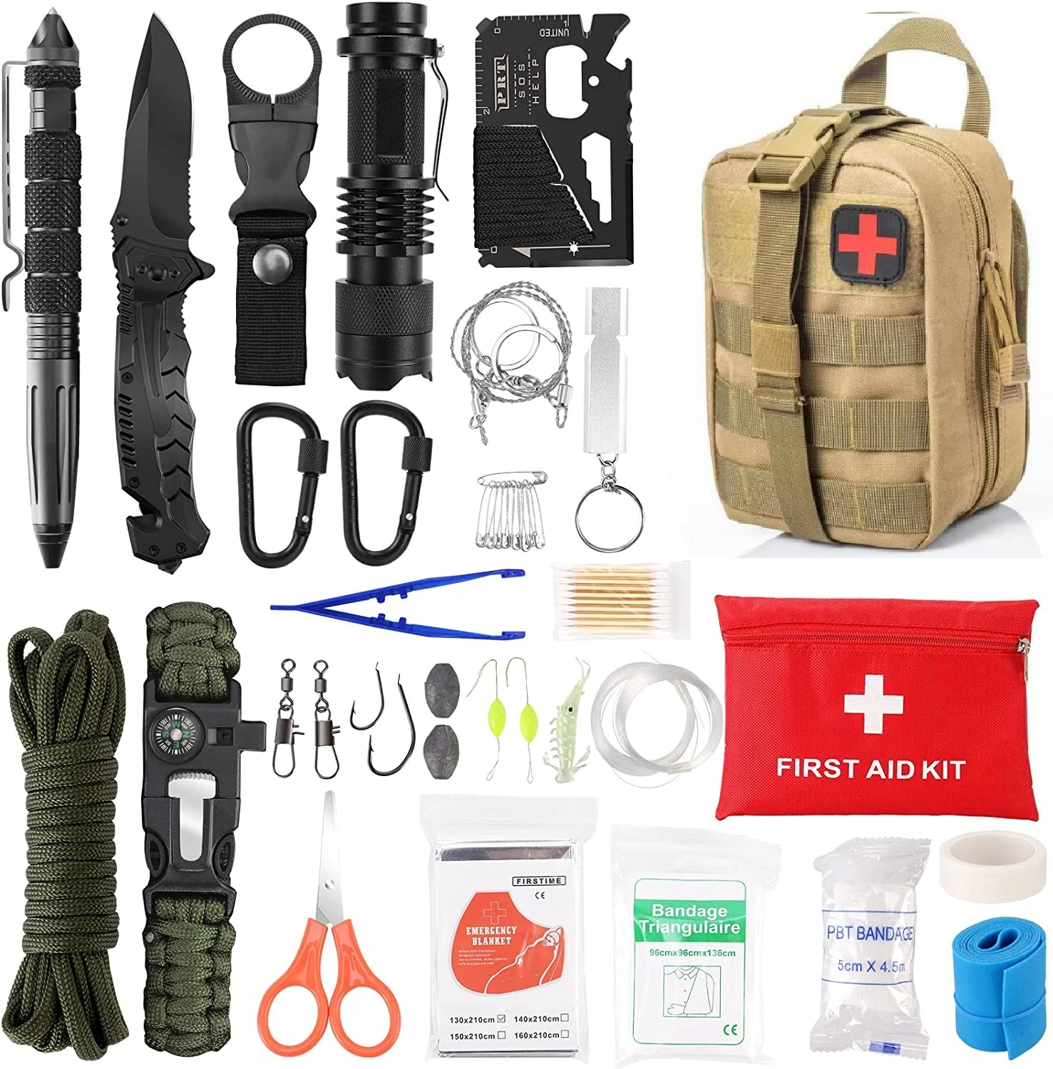 Outdoor Camping Hiking 72 in 1 Emergency Kit Survival Gear Kit First Aid Kit With Molle Bag for Men Dad Husband Boyfriend supplier