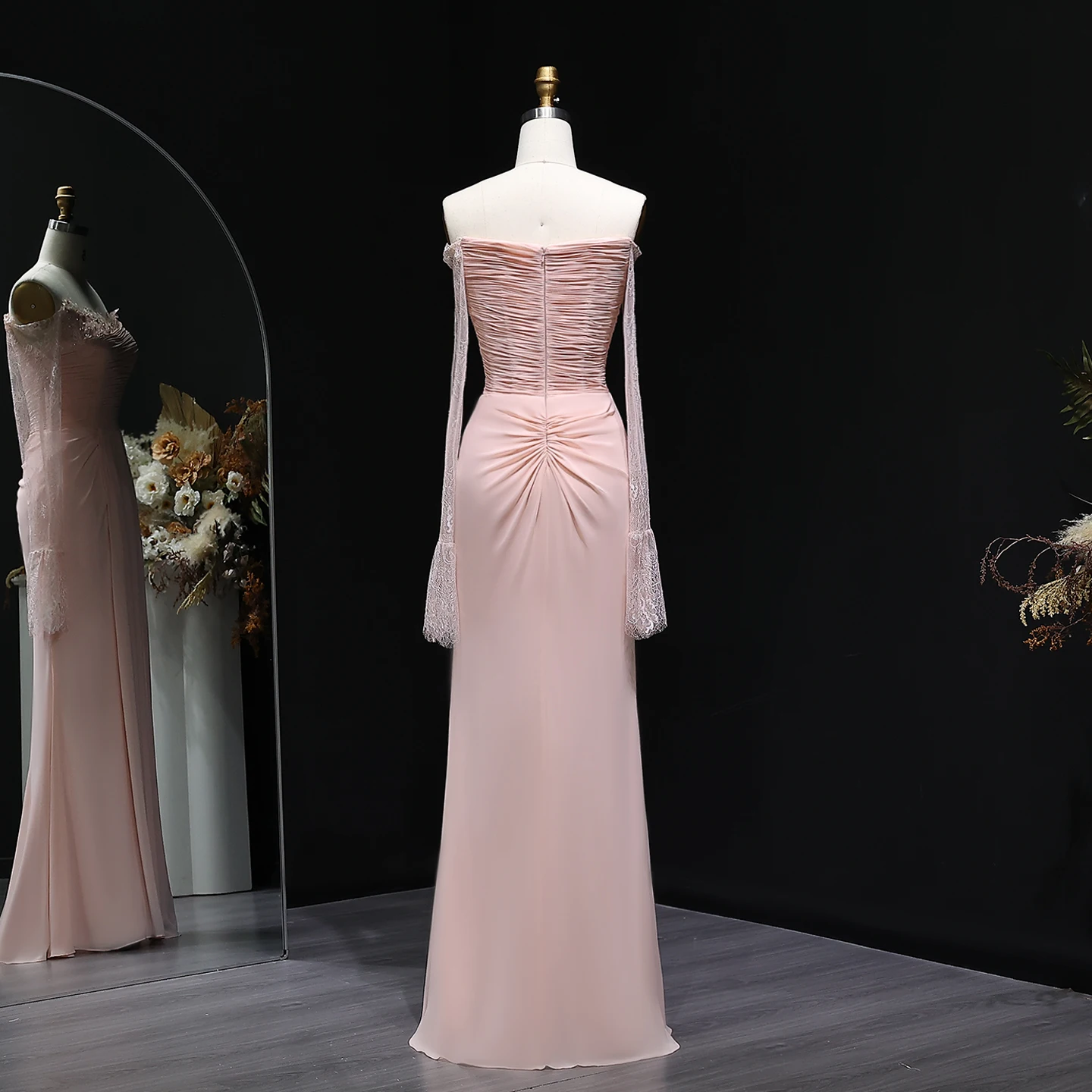 Sharon Said SF397 Pink Lace Off Shoulder Evening Dress with Crystal Pleated  for Woman Wedding Arabic Prom Gown