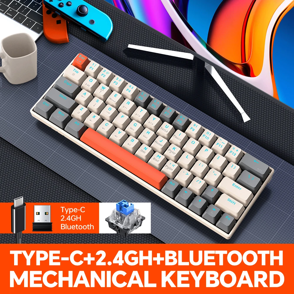 T-WOLF T30 メカニカルキーボード テンキーレス 63キー Bluetooth