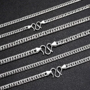 S925 Silver Side Double Button Chain High Quality Hip Hop Milled Cuban Chain All Season Necklace For Men Thick All Match