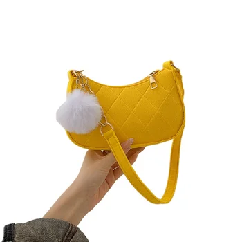 Mini New Designer Candy Color Sling Handbag Shoulder Bag With Pompon Textured Female Saddle Underarm Bag Tote Bag