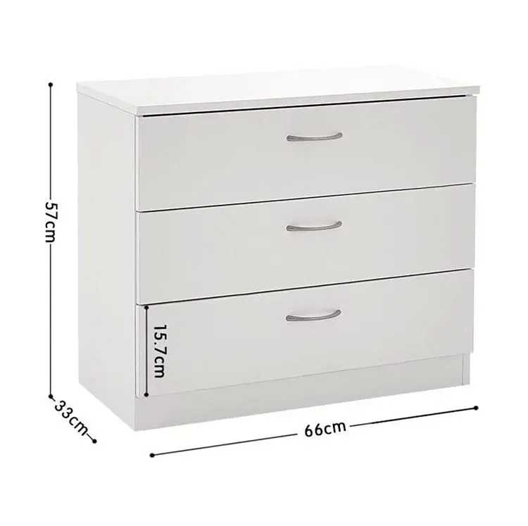 3 Drawer, White bon_shop Bedroom 3 Chests of Drawers Hallway Furniture Storage Cabinet Sideboard 