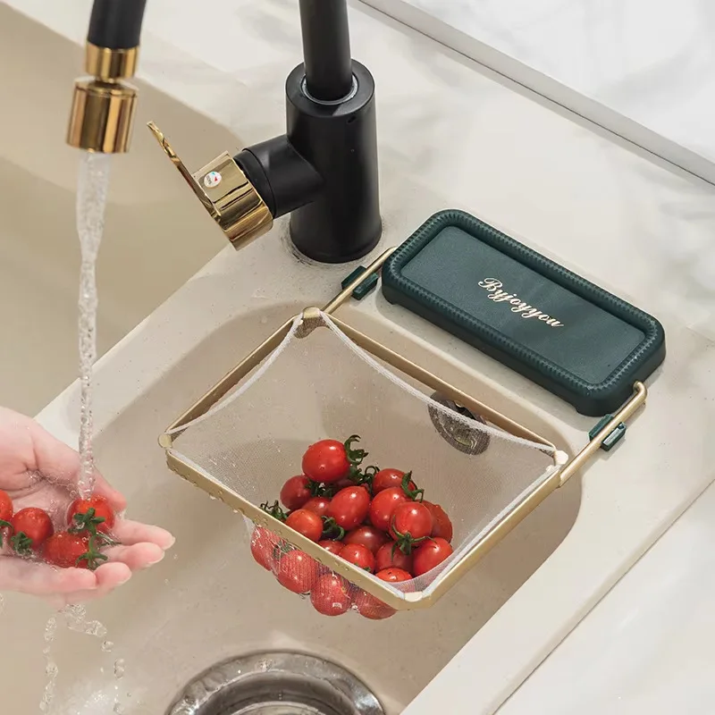 Plastic Kitchen Sink Corner Waste Holder Mesh Bag Leftover Food Catcher Anti-Clogging Foldable Drain Rack Kitchen Organizer