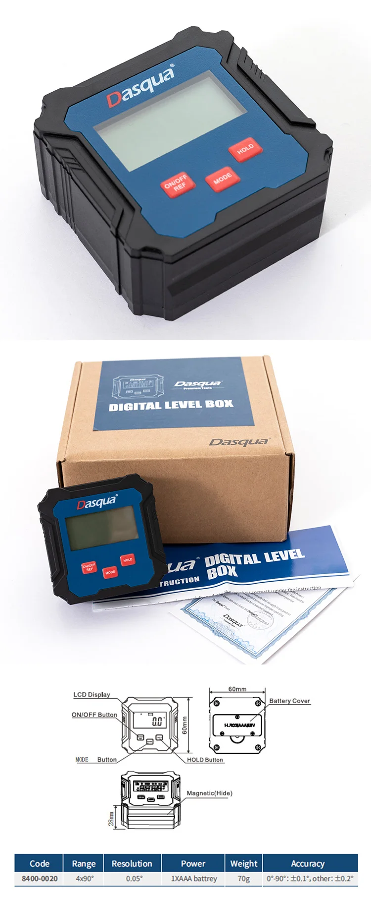 Dasqua Digital Dial Level Angle Finder Bevel Box Base Tilt