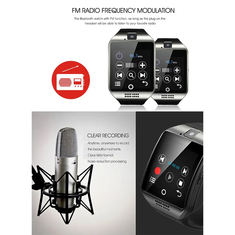 Q18 Smart Watch With Camera SIM TF Card Slot Fitness Activity Tracker Sport Watch for Android Ios Smartwatch Reloj Inteligente