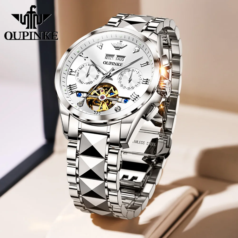 OUPINKE 3186 Luxury Men's Automatic Stainless Steel Watch with