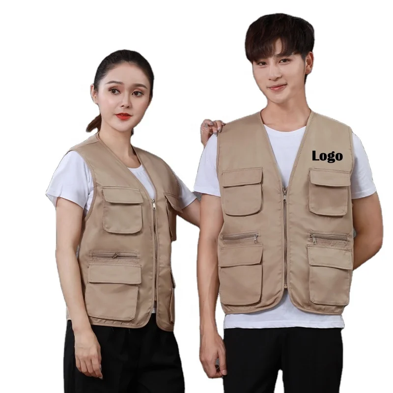 Factory Direct Custom Logo Work Vest Breathable Zipper Closure Outerwear with Pockets for Spring Season Work Uniform