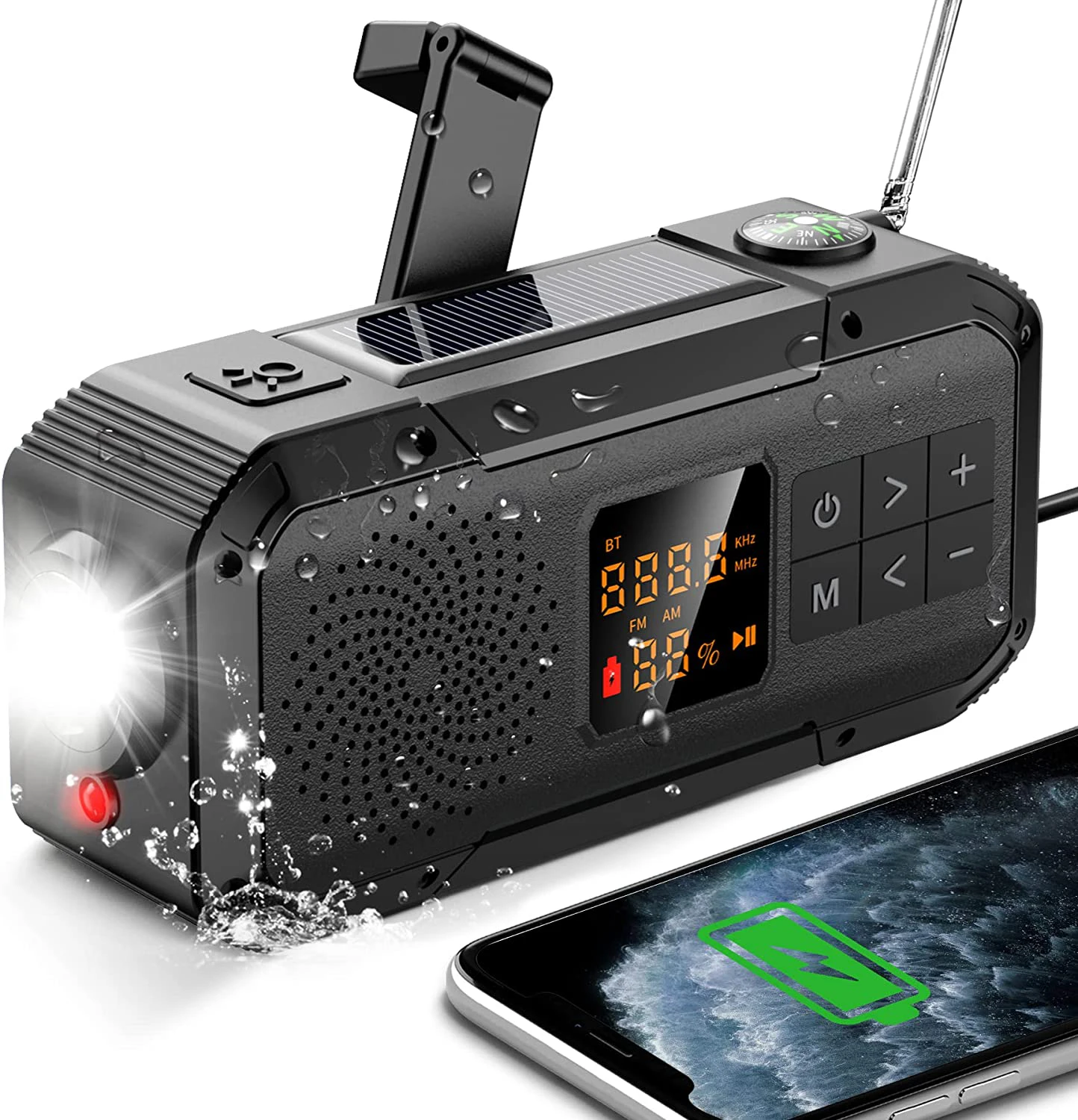 Small Emergency Hand Crank Solar Radio with Waterproof AM FM NOAA Weather Radio with Flashlight Reading Lampand SOS