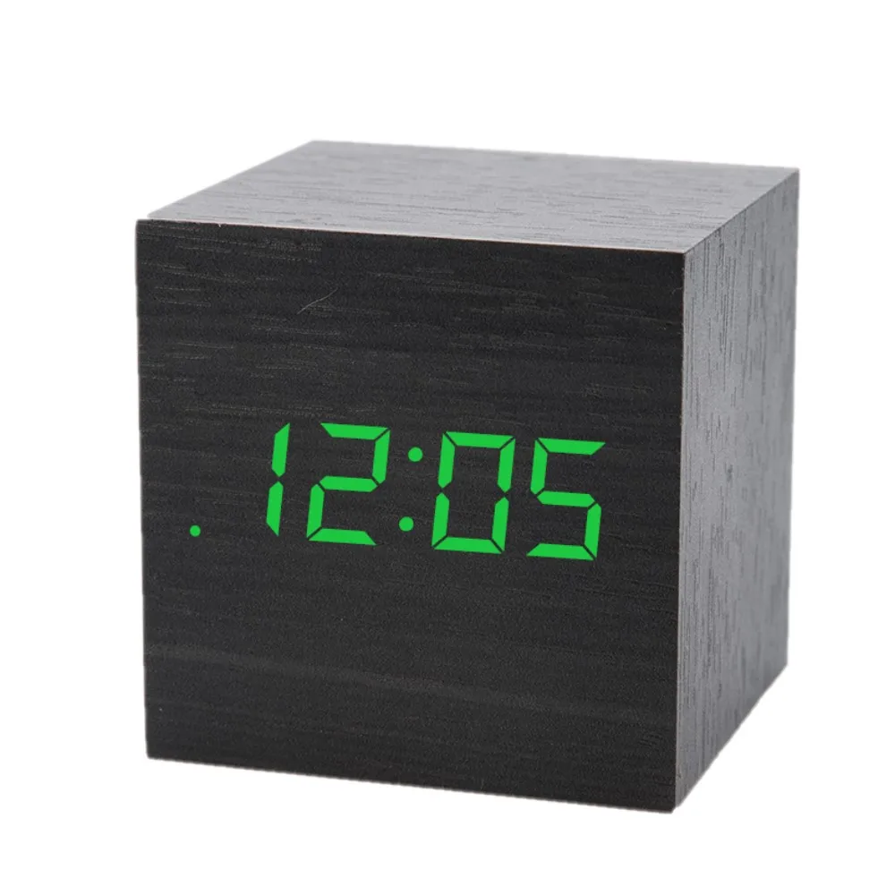 RTS Display Time Temperature LED Digital Desk Clock Adjustable Wooden Alarm Clock